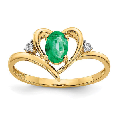 14K Gelbgold Ring mit Smaragd und echtem Diamant in Herzform