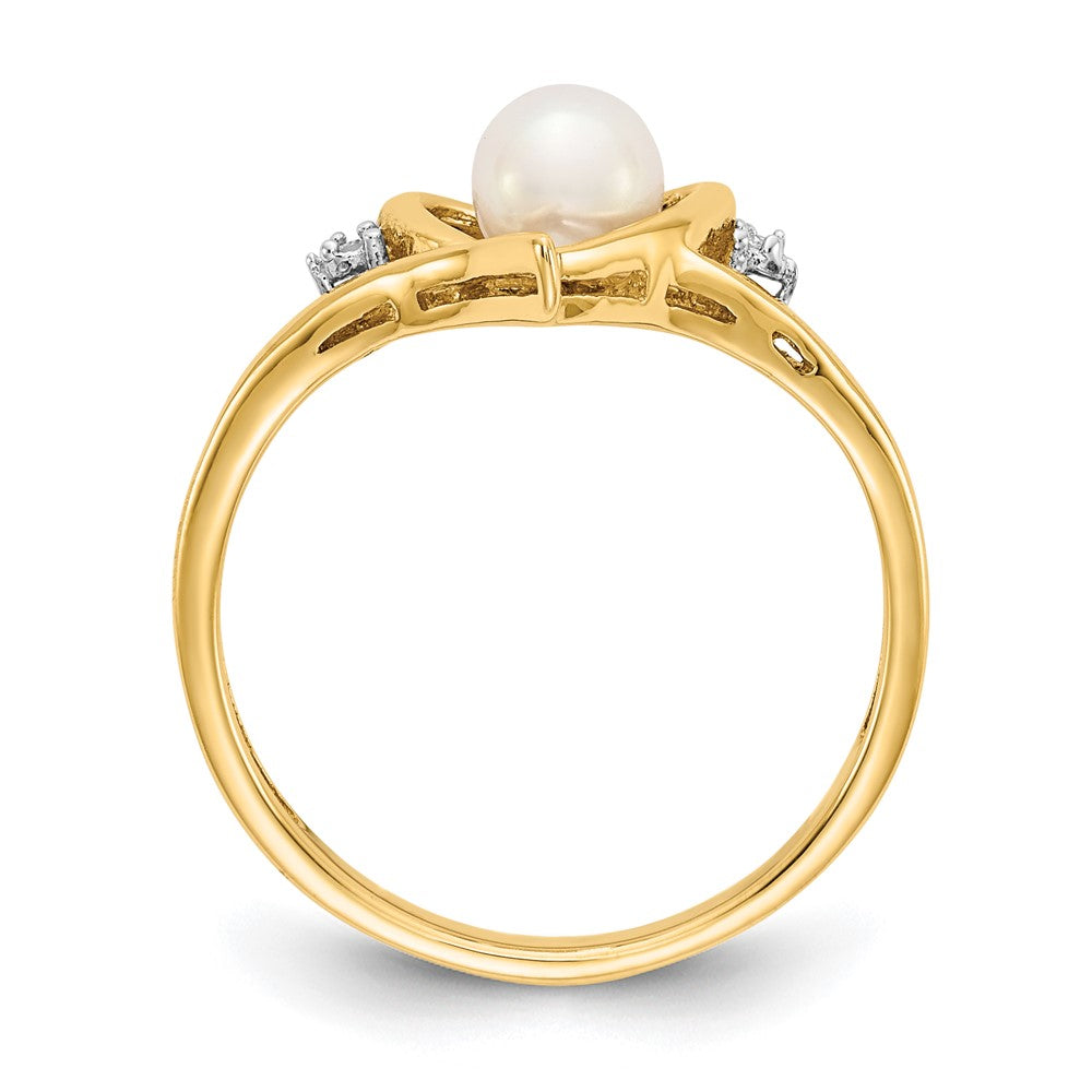 10K-Gelbgold-Ring mit echten Diamanten und FW-Zuchtperle