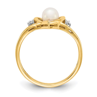 10K-Gelbgold-Ring mit echten Diamanten und FW-Zuchtperle