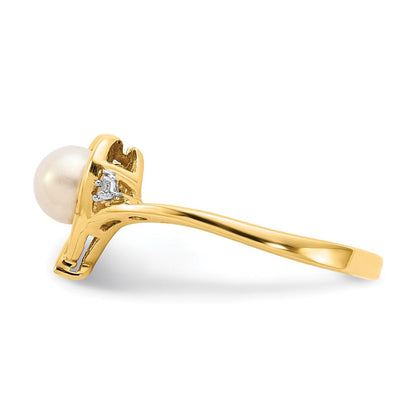 10K-Gelbgold-Ring mit echten Diamanten und FW-Zuchtperle