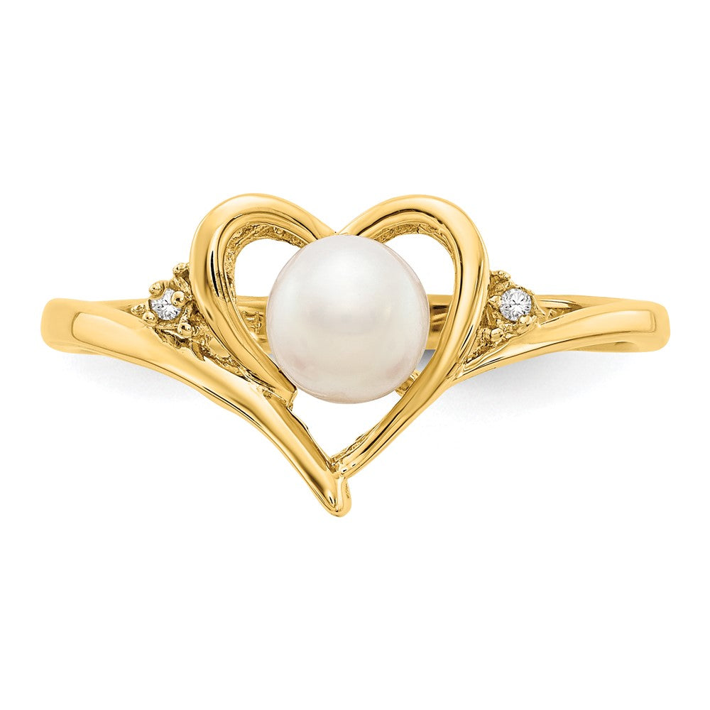 10K-Gelbgold-Ring mit echten Diamanten und FW-Zuchtperle