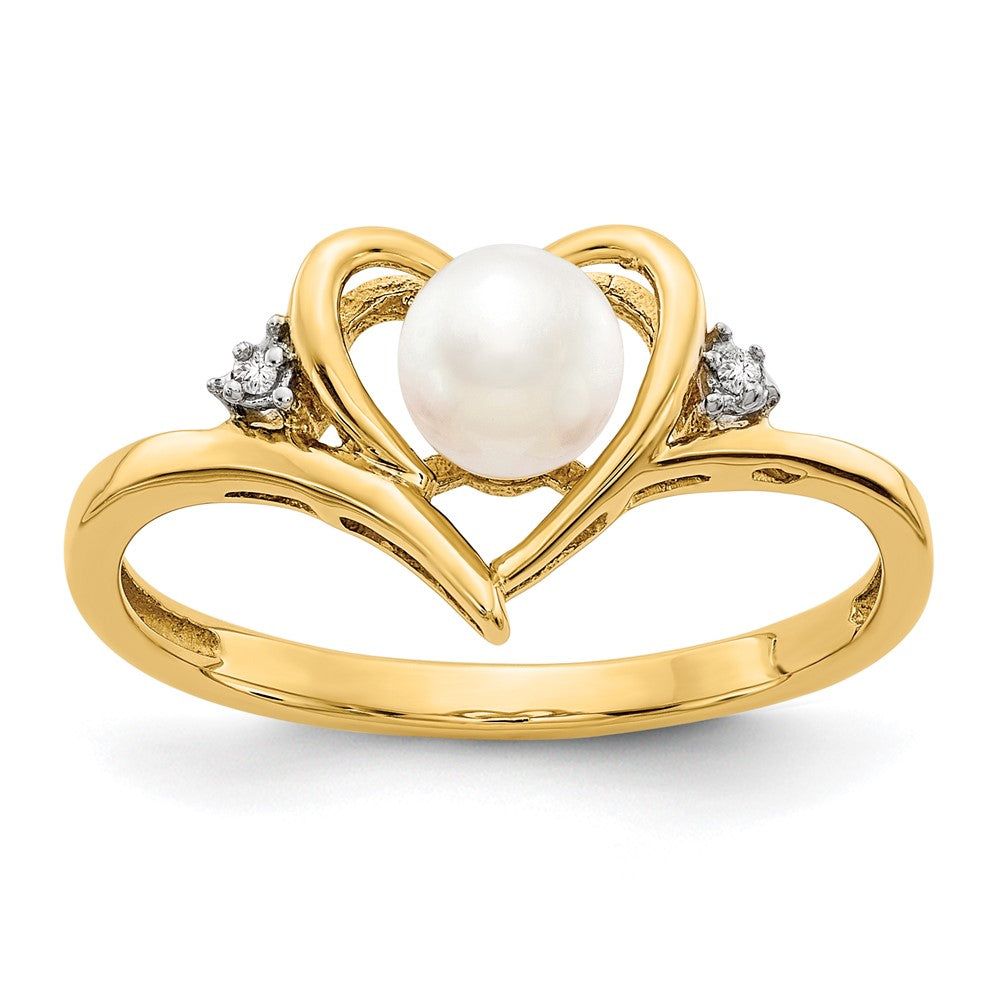 10K-Gelbgold-Ring mit echten Diamanten und FW-Zuchtperle