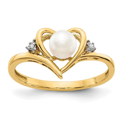 10K-Gelbgold-Ring mit echten Diamanten und FW-Zuchtperle
