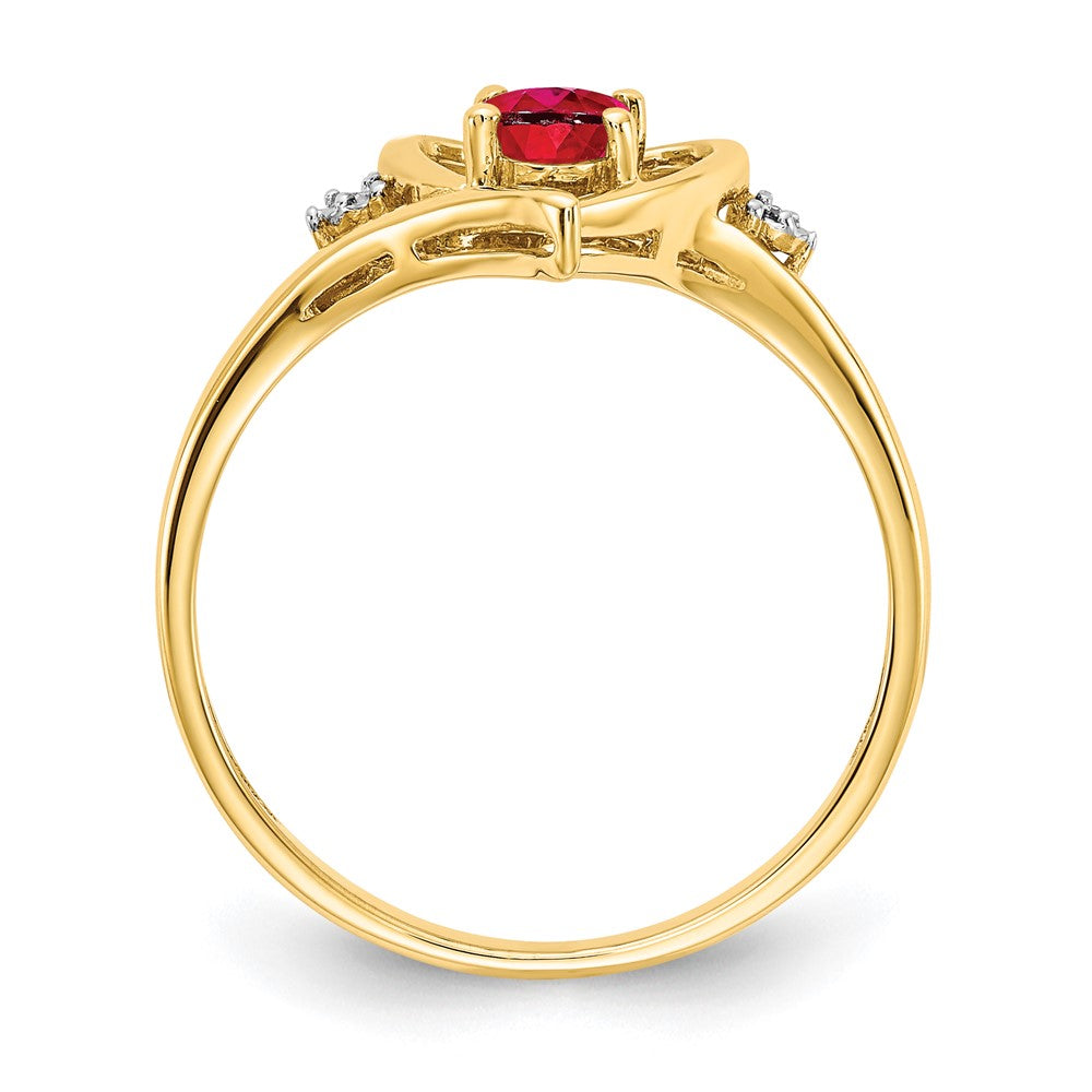 10K Gelbgold Ring mit echten Diamanten und Rubin