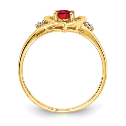 10K Gelbgold Ring mit echten Diamanten und Rubin