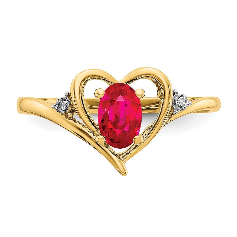 10K Gelbgold Ring mit echten Diamanten und Rubin