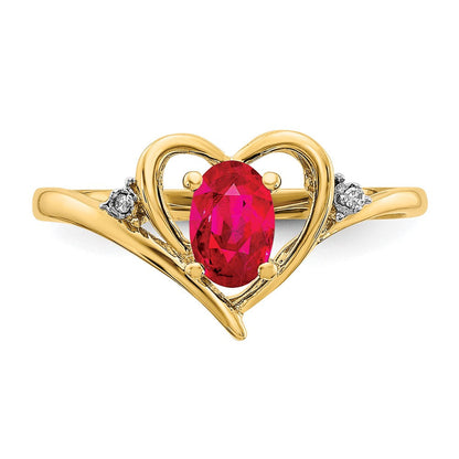 10K Gelbgold Ring mit echten Diamanten und Rubin