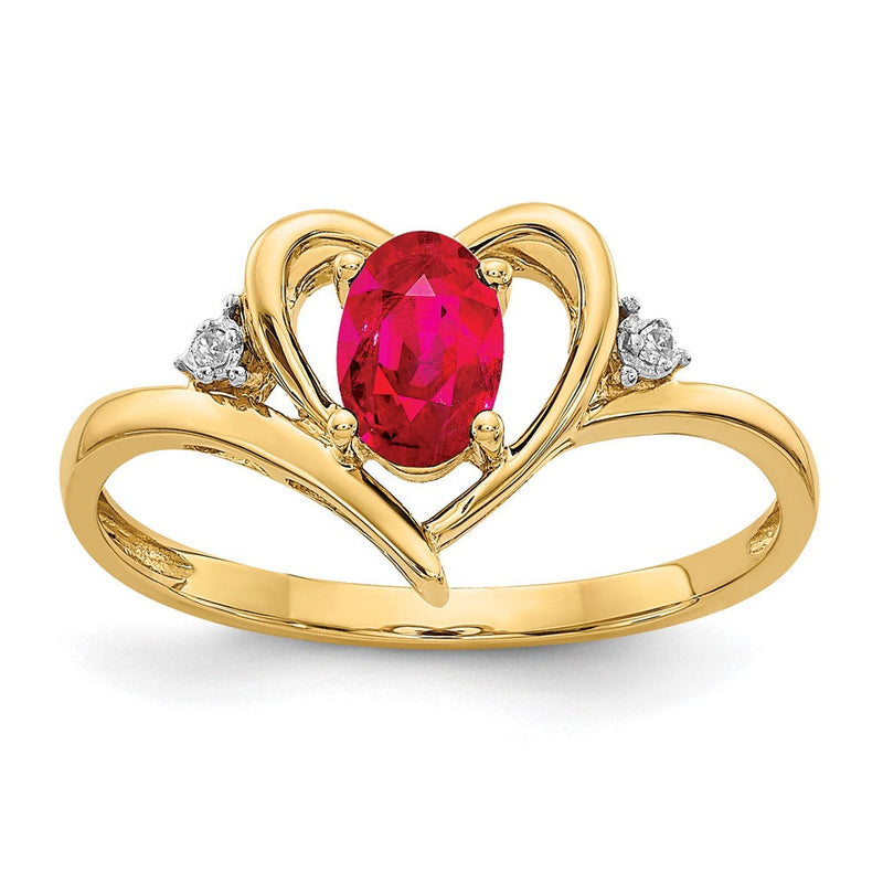 14K Gelbgold Ring mit Rubin und echtem Diamant in Herzform