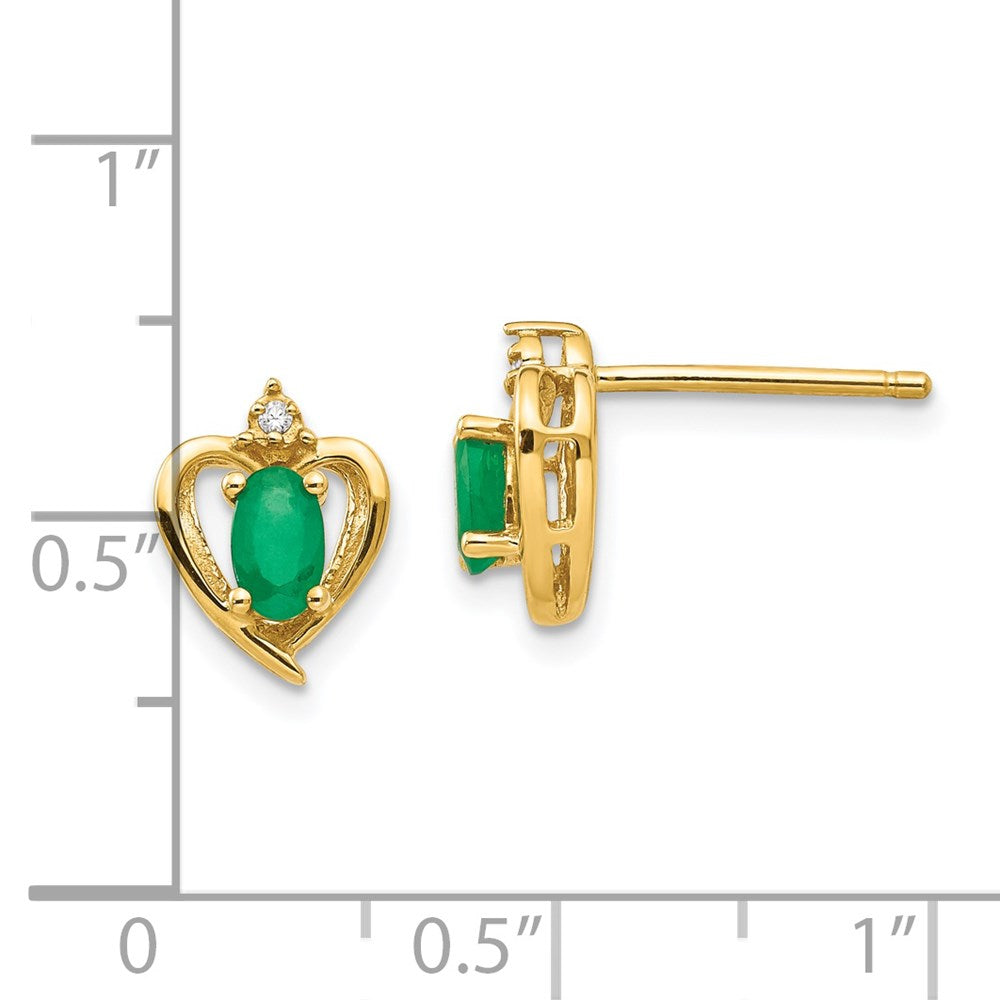14K Gelbgold Ohrringe mit Smaragd und Diamant in Herzform