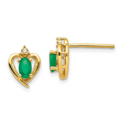 14K Gelbgold Ohrringe mit Smaragd und Diamant in Herzform