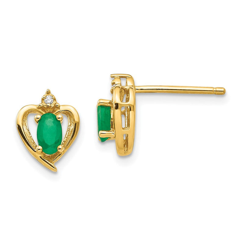 14K Gelbgold Ohrringe mit Smaragd und Diamant in Herzform