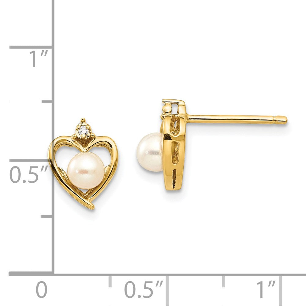 14K Gelbgold Fw Zuchtperle und Diamant Herz Ohrringe