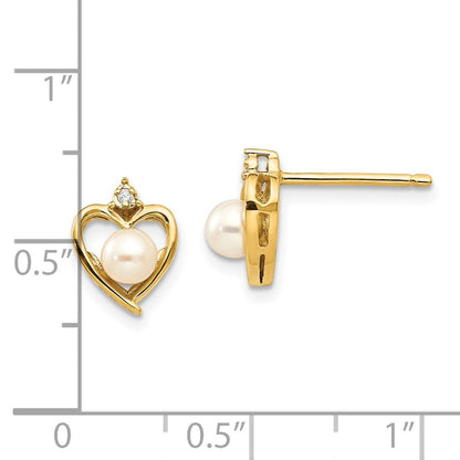 14K Gelbgold Fw Zuchtperle und Diamant Herz Ohrringe