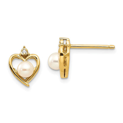 14K Gelbgold Fw Zuchtperle und Diamant Herz Ohrringe