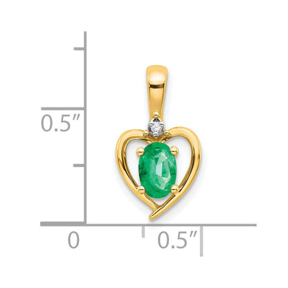 14K Gelbgold Anhänger mit Smaragd und Diamant in Herzform