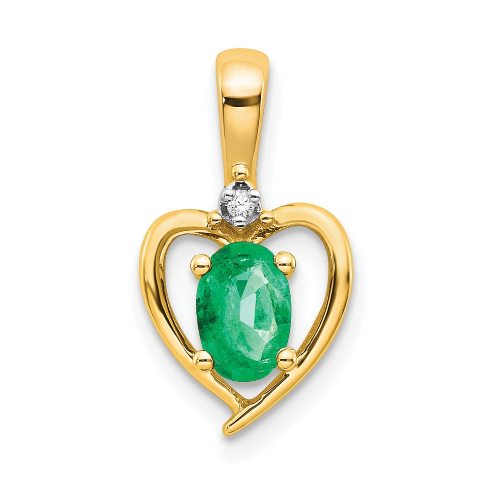 14K Gelbgold Anhänger mit Smaragd und Diamant in Herzform