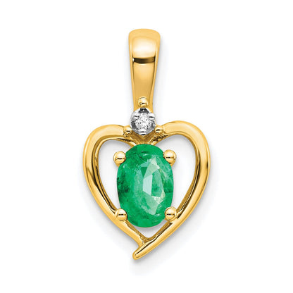 14K Gelbgold Anhänger mit Smaragd und Diamant in Herzform