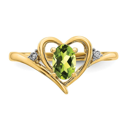 10K Gelbgold Ring mit echtem Diamant & Peridot