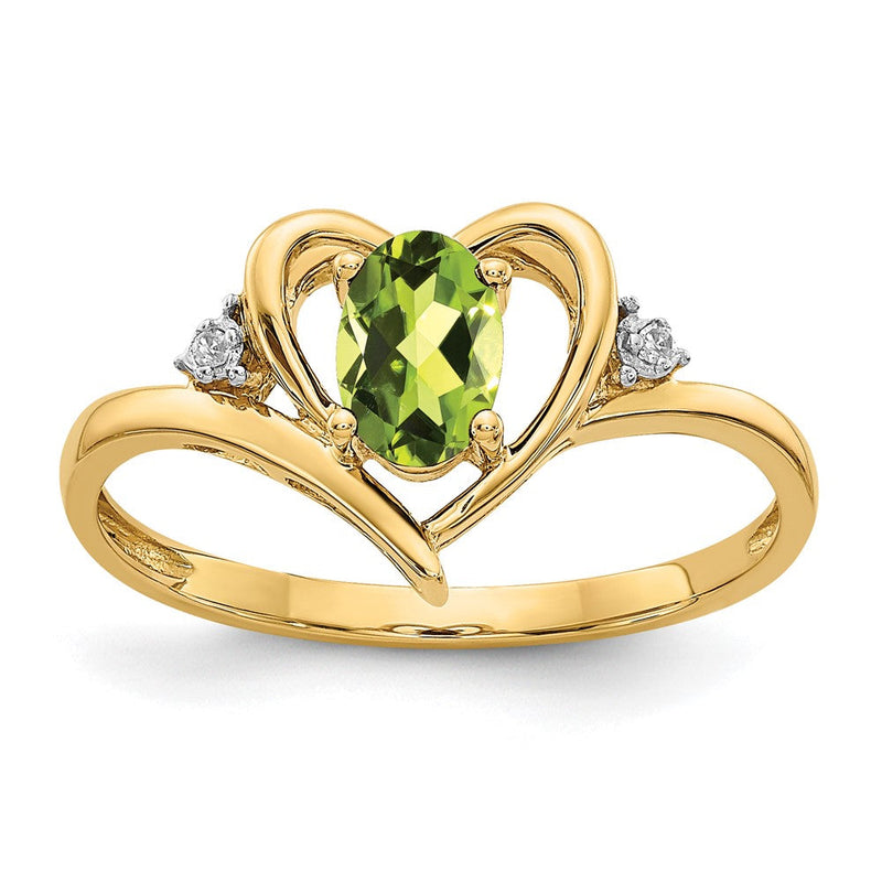 14K Gelbgold Ring mit Peridot und echtem Diamant in Herzform