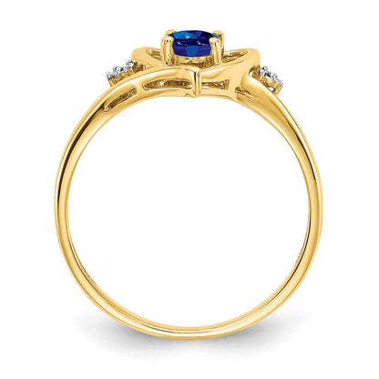 10K Gelbgold Ring mit echtem Diamant und Saphir