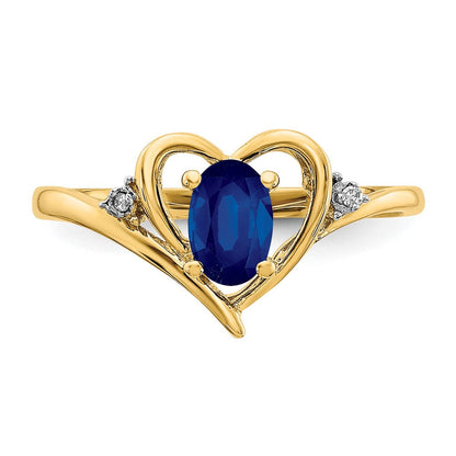 10K Gelbgold Ring mit echtem Diamant und Saphir