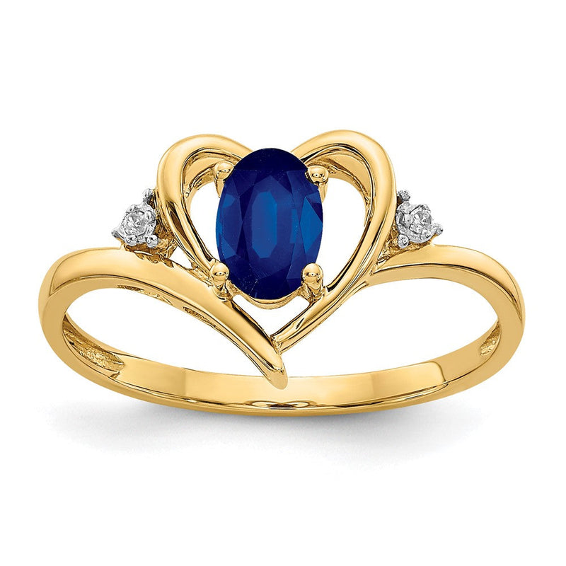 14K Gelbgold Ring mit Saphir und echtem Diamant in Herzform