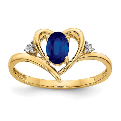 10K Gelbgold Ring mit echtem Diamant und Saphir