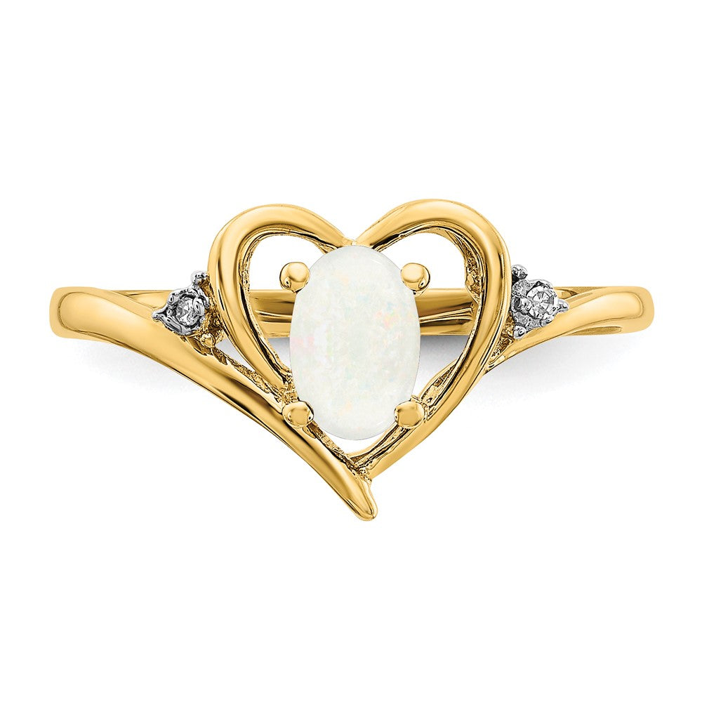 14K Gelbgold Opal und Diamant Herz Ring