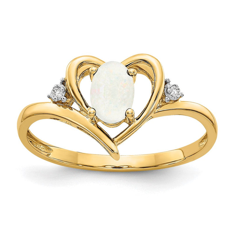 14K Gelbgold Ring mit Opal und echten Diamanten in Herzform