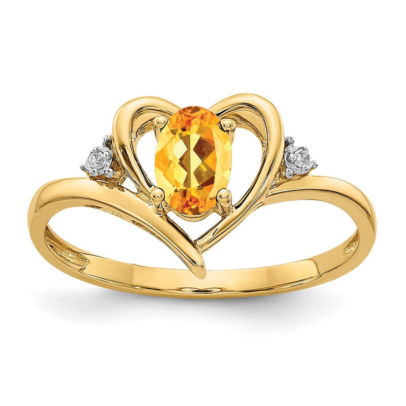 14K Gelbgold Ring mit Citrin und Diamanten in Herzform