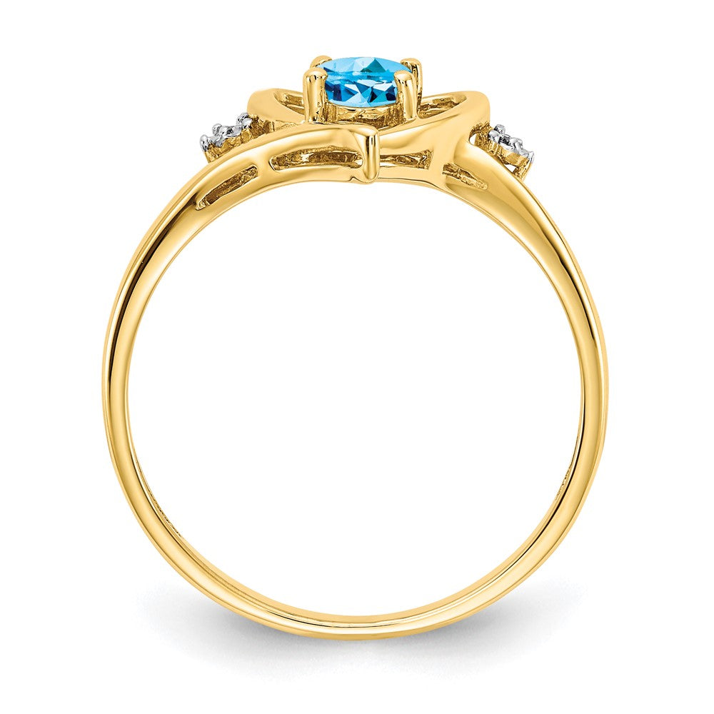 10K Gelbgold Ring mit echtem Diamant & blauem Topas