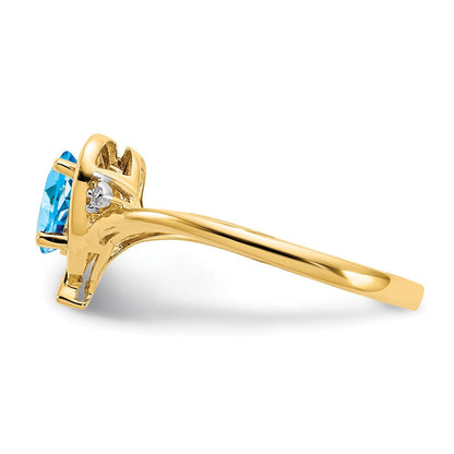10K Gelbgold Ring mit echtem Diamant & blauem Topas