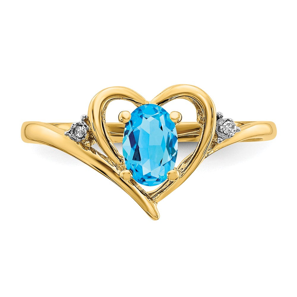 10K Gelbgold Ring mit echtem Diamant & blauem Topas