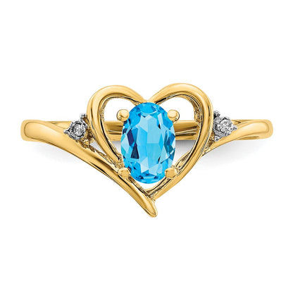 10K Gelbgold Ring mit echtem Diamant & blauem Topas