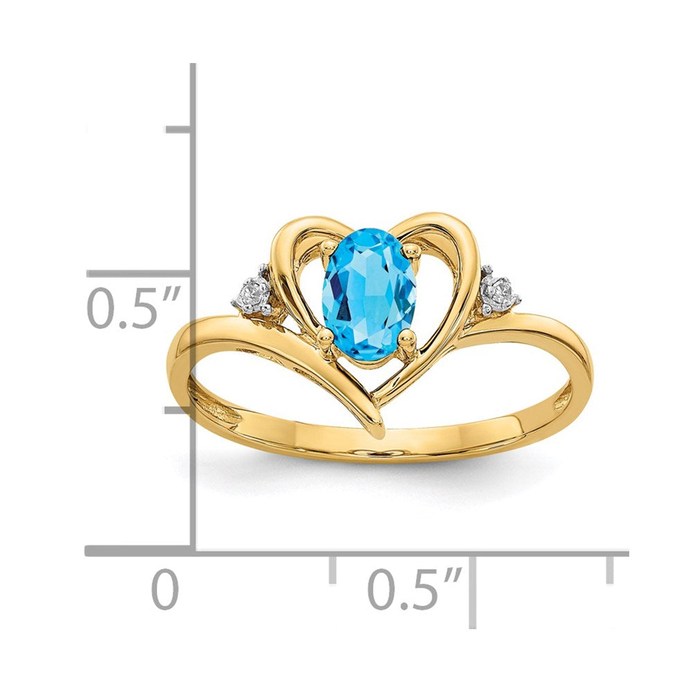 10K Gelbgold Ring mit echtem Diamant & blauem Topas