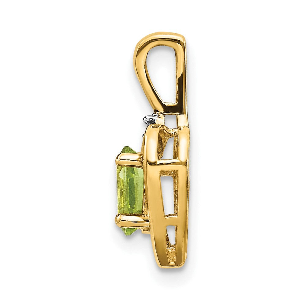 Herz-Anhänger mit natürlichem Diamant und ovalem Peridot aus massivem 14K Gelbgold