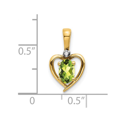 Herz-Anhänger mit natürlichem Diamant und ovalem Peridot aus massivem 14K Gelbgold