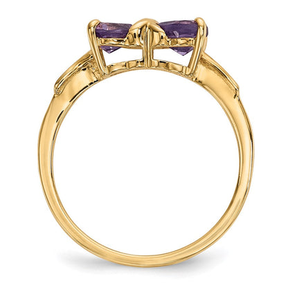 14K Gold Poliert Amethyst Schleifen-Ring