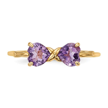 14K Gold Poliert Amethyst Schleifen-Ring