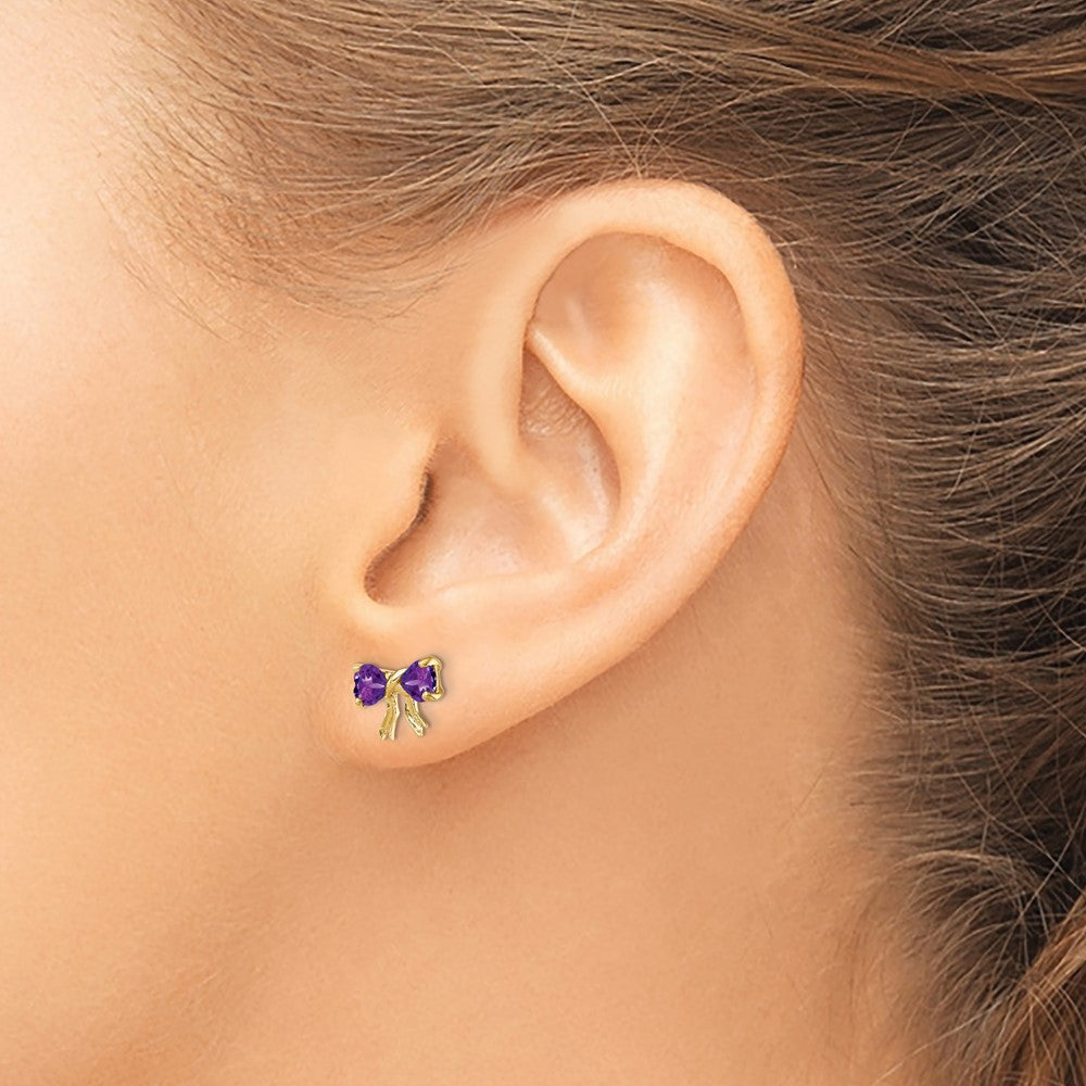 14K Gold Ohrstecker mit poliertem Amethyst-Schleifen-Design