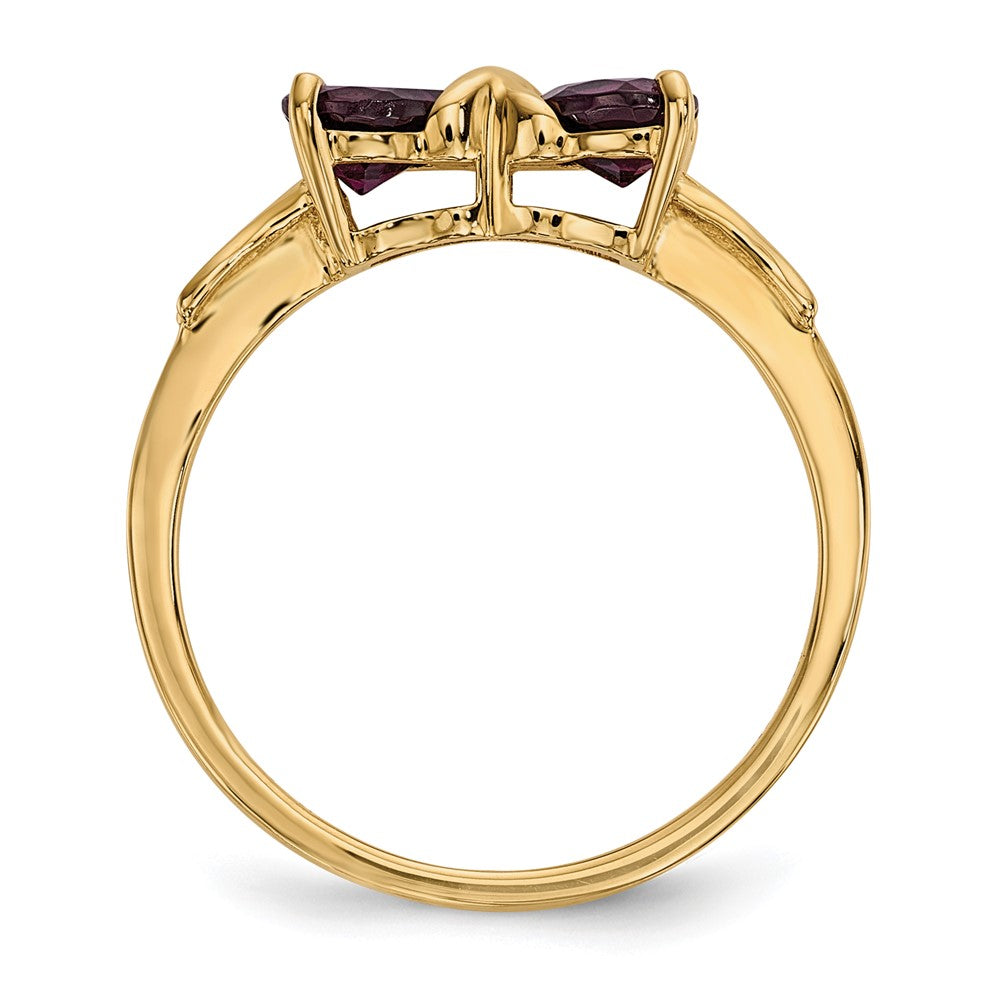 Massiver Ring aus 14K Gelbgold, poliert, mit Rhodolith, Schleifen-Design