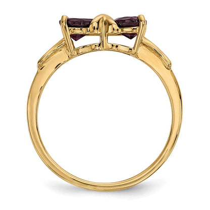Massiver Ring aus 14K Gelbgold, poliert, mit Rhodolith, Schleifen-Design