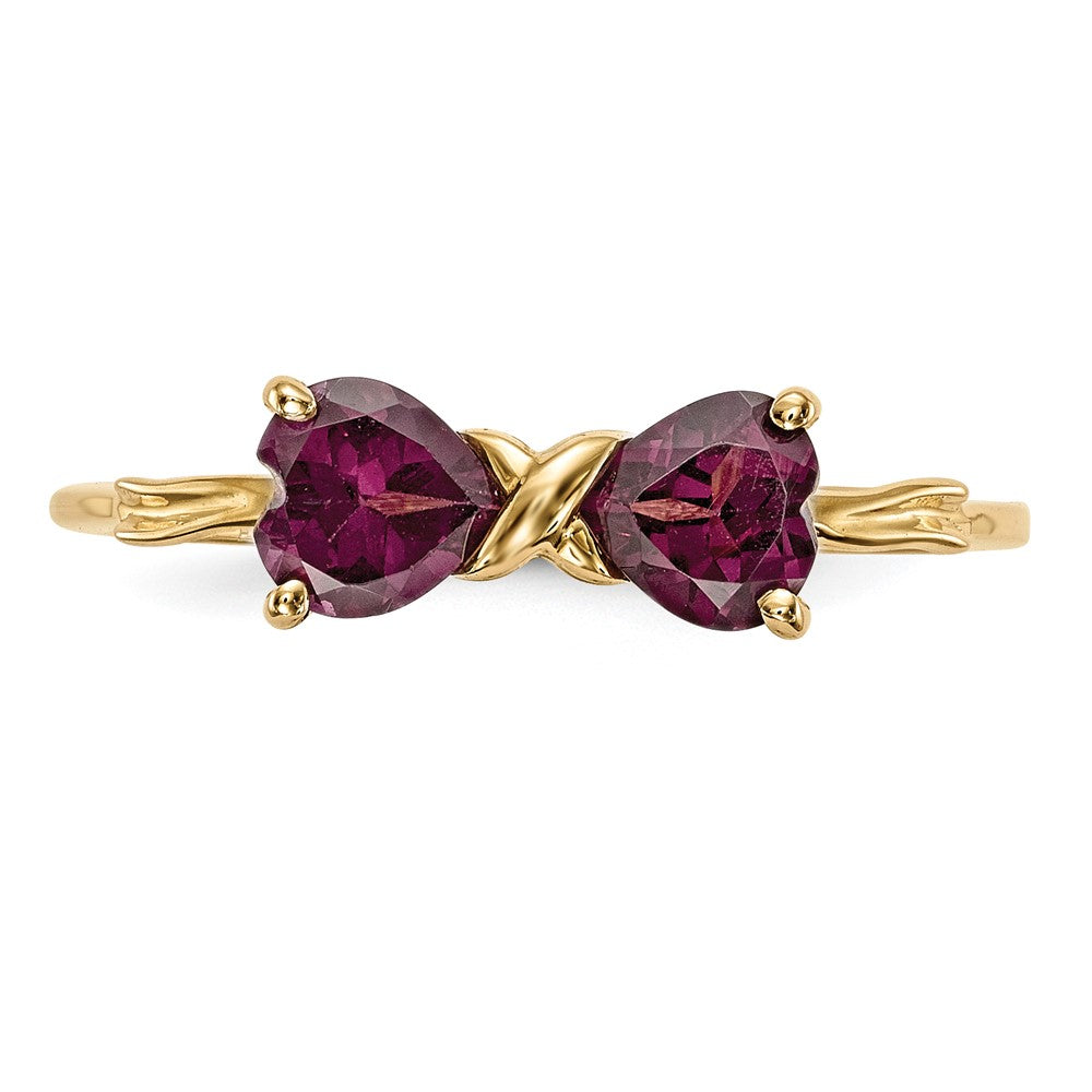 Massiver Ring aus 14K Gelbgold, poliert, mit Rhodolith, Schleifen-Design
