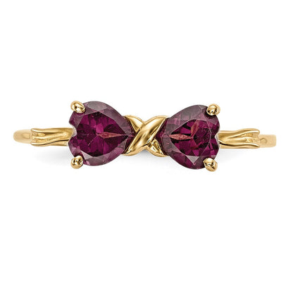 Massiver Ring aus 14K Gelbgold, poliert, mit Rhodolith, Schleifen-Design