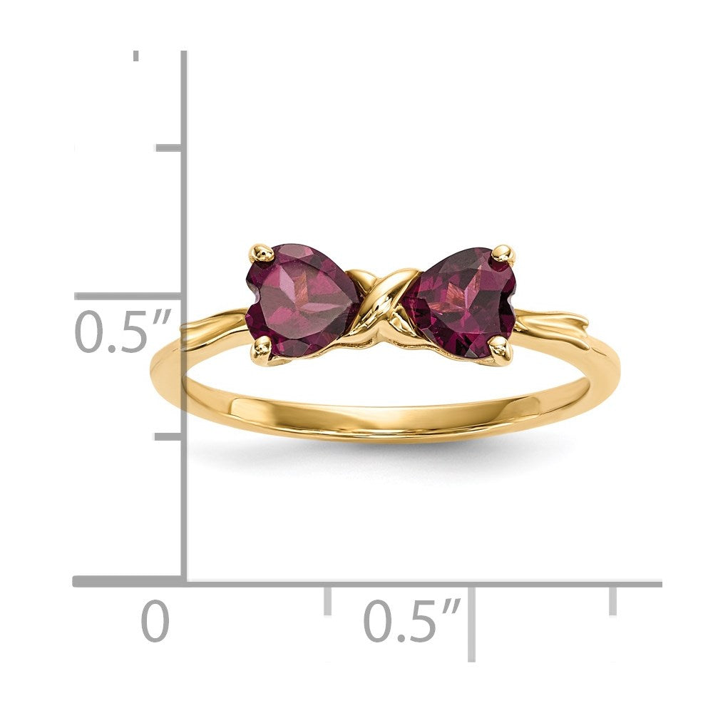 Massiver Ring aus 14K Gelbgold, poliert, mit Rhodolith, Schleifen-Design