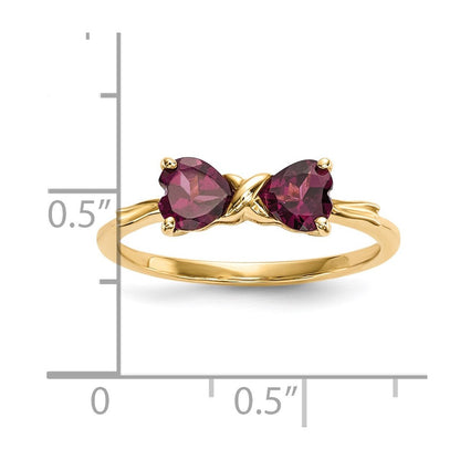 Massiver Ring aus 14K Gelbgold, poliert, mit Rhodolith, Schleifen-Design