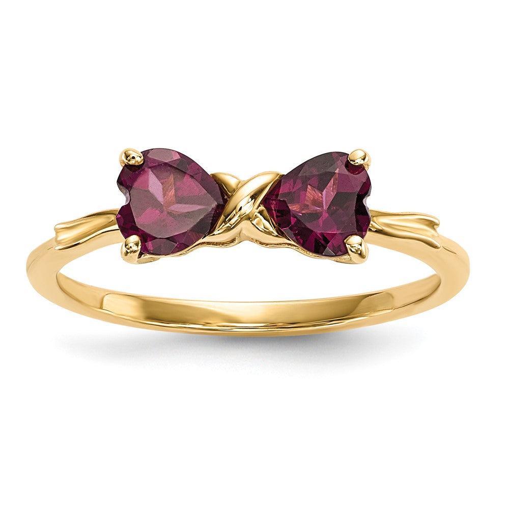 Massiver Ring aus 14K Gelbgold, poliert, mit Rhodolith, Schleifen-Design