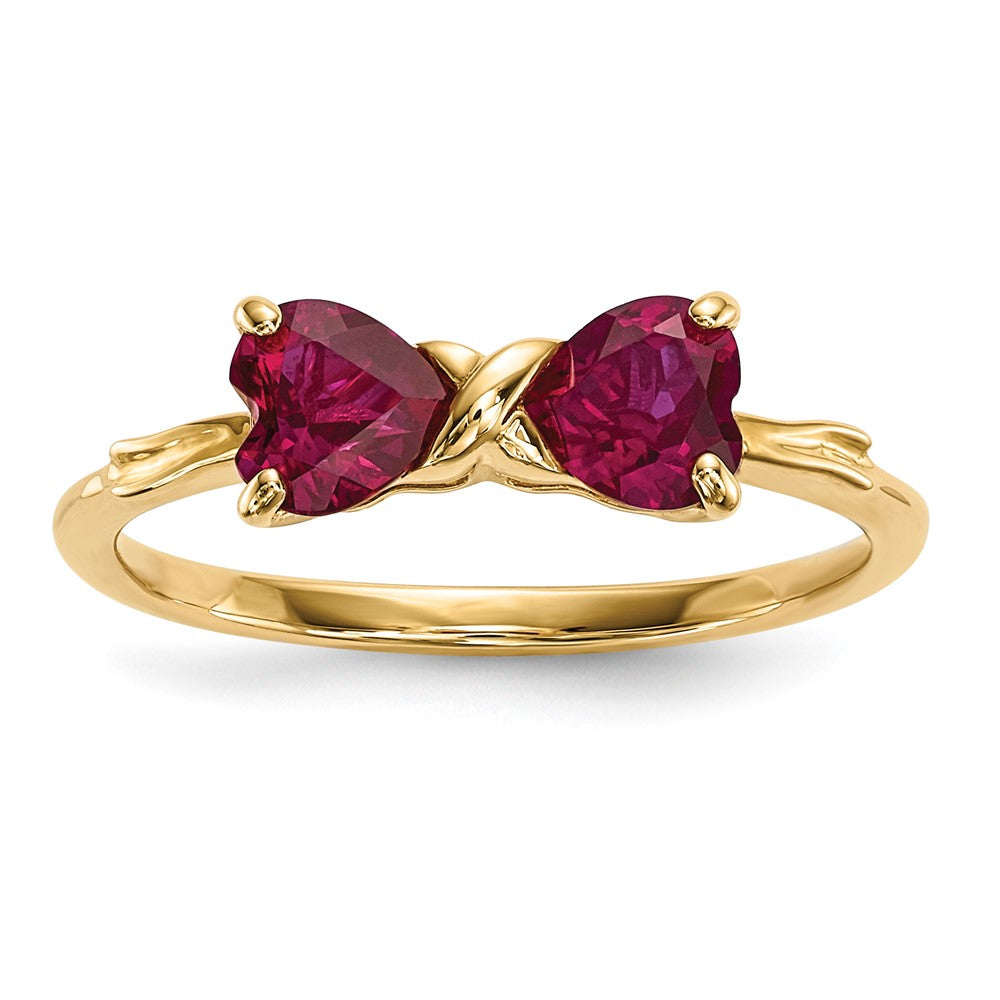 14K Gold Polierter Ring mit synthetischem Rubin, Schleifen-Design