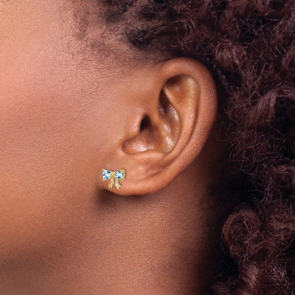 14K Gold Ohrstecker mit Aquamarin, poliert, in Schleifenform