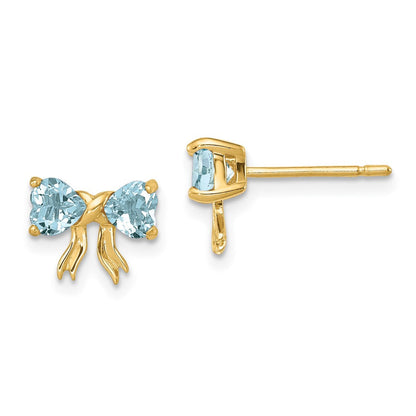 14K Gold Ohrstecker mit Aquamarin, poliert, in Schleifenform